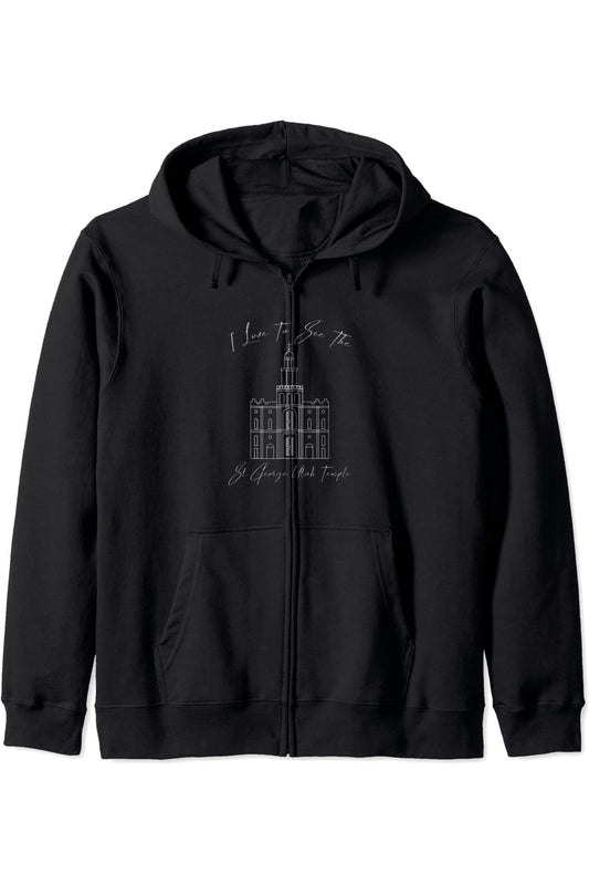 St George Utah Temple, I love to see my temple, calligraphy Zip Hoodie